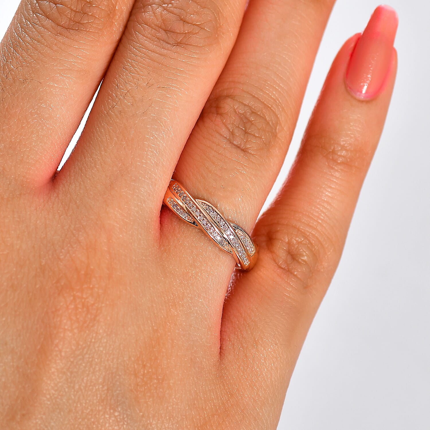 D'Joy Natural Pink Diamond I3 0.10 ctw Flowing Waves Ring in 18K Vermeil Rose Gold Over Sterling Silver (Size 10.0)
