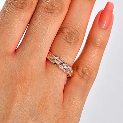 D'Joy Natural Pink Diamond I3 0.10 ctw Flowing Waves Ring in 18K Vermeil Rose Gold Over Sterling Silver (Size 10.0)