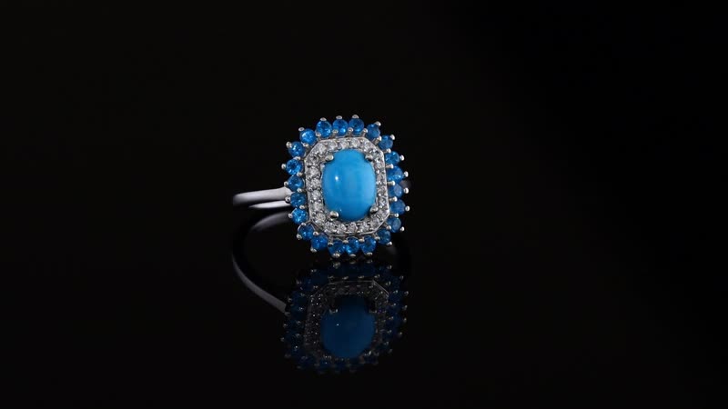 Premium Sleeping Beauty Turquoise and Multi Gemstone 1.90 ctw Ring in Rhodium Over Sterling Silver (Size 10.0)