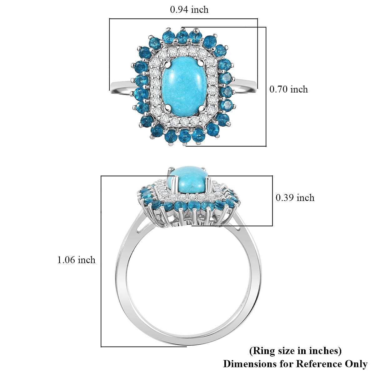 D'Joy Premium Sleeping Beauty Turquoise and Multi Gemstone 1.90 ctw Ring in Rhodium Over Sterling Silver (Size 10.0)