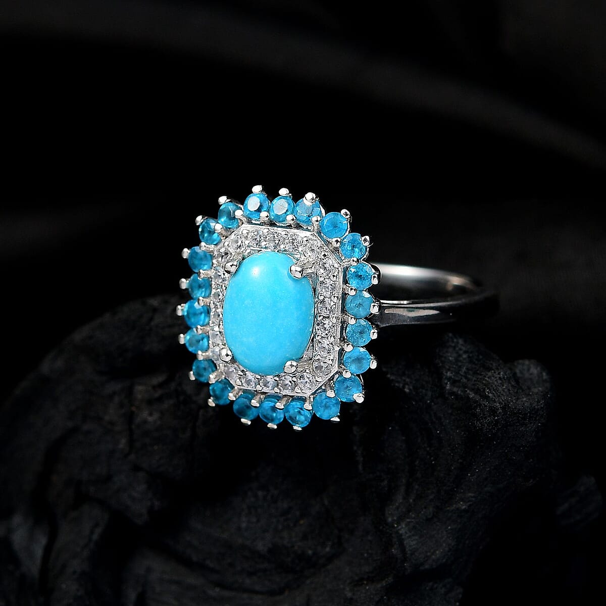 D'Joy Premium Sleeping Beauty Turquoise and Multi Gemstone 1.90 ctw Ring in Rhodium Over Sterling Silver (Size 8.0) image number 1