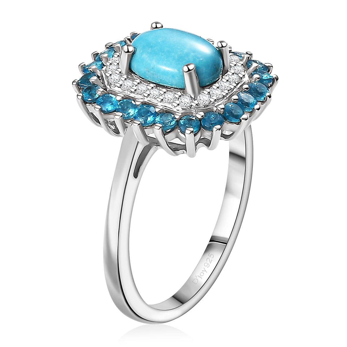D'Joy Premium Sleeping Beauty Turquoise and Multi Gemstone 1.90 ctw Ring in Rhodium Over Sterling Silver (Size 8.0) image number 3