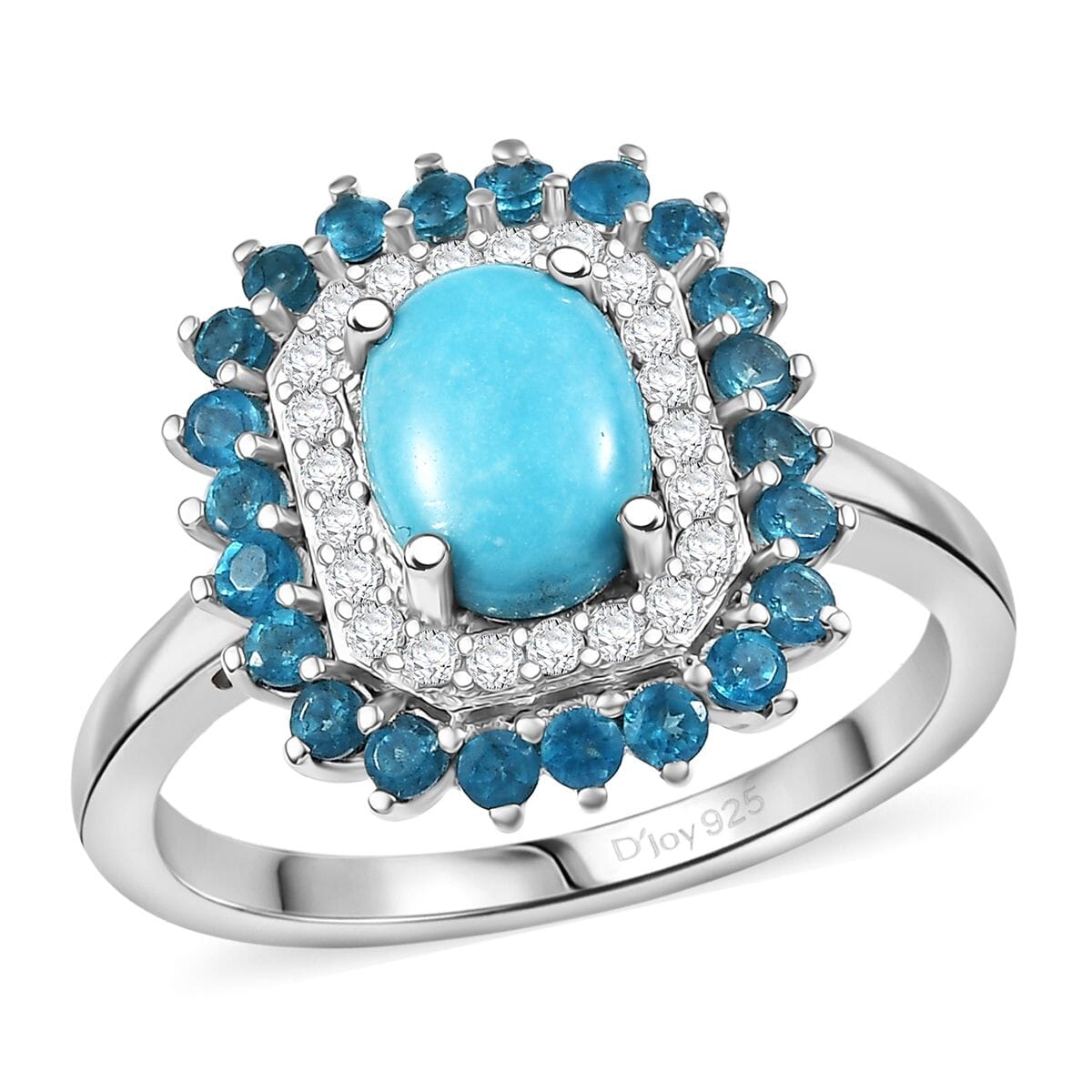 D'Joy Premium Sleeping Beauty Turquoise and Multi Gemstone 1.90 ctw Ring in Rhodium Over Sterling Silver (Size 9.0) image number 0