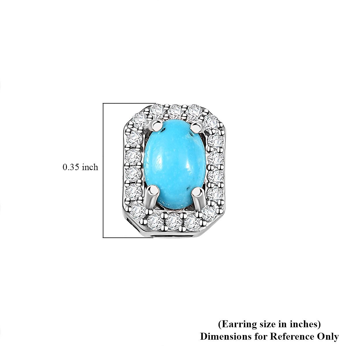 D'Joy Premium Sleeping Beauty Turquoise and White Zircon 1.35 ctw Stud Earrings in Rhodium Over Sterling Silver