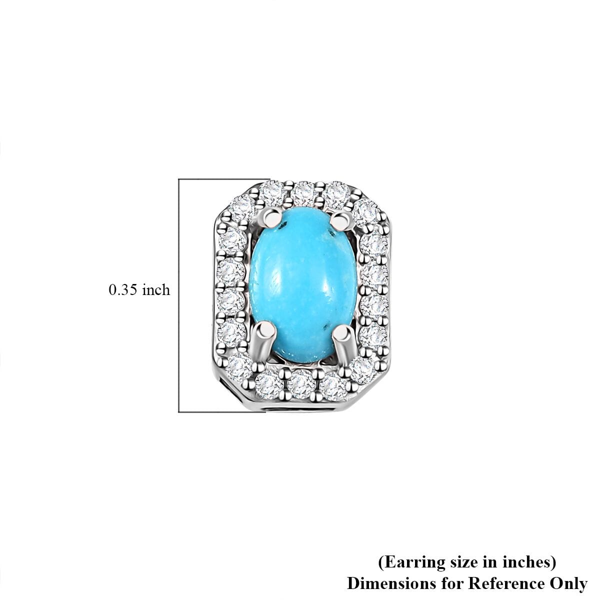 D'Joy Premium Sleeping Beauty Turquoise and White Zircon 1.35 ctw Stud Earrings in Rhodium Over Sterling Silver image number 5