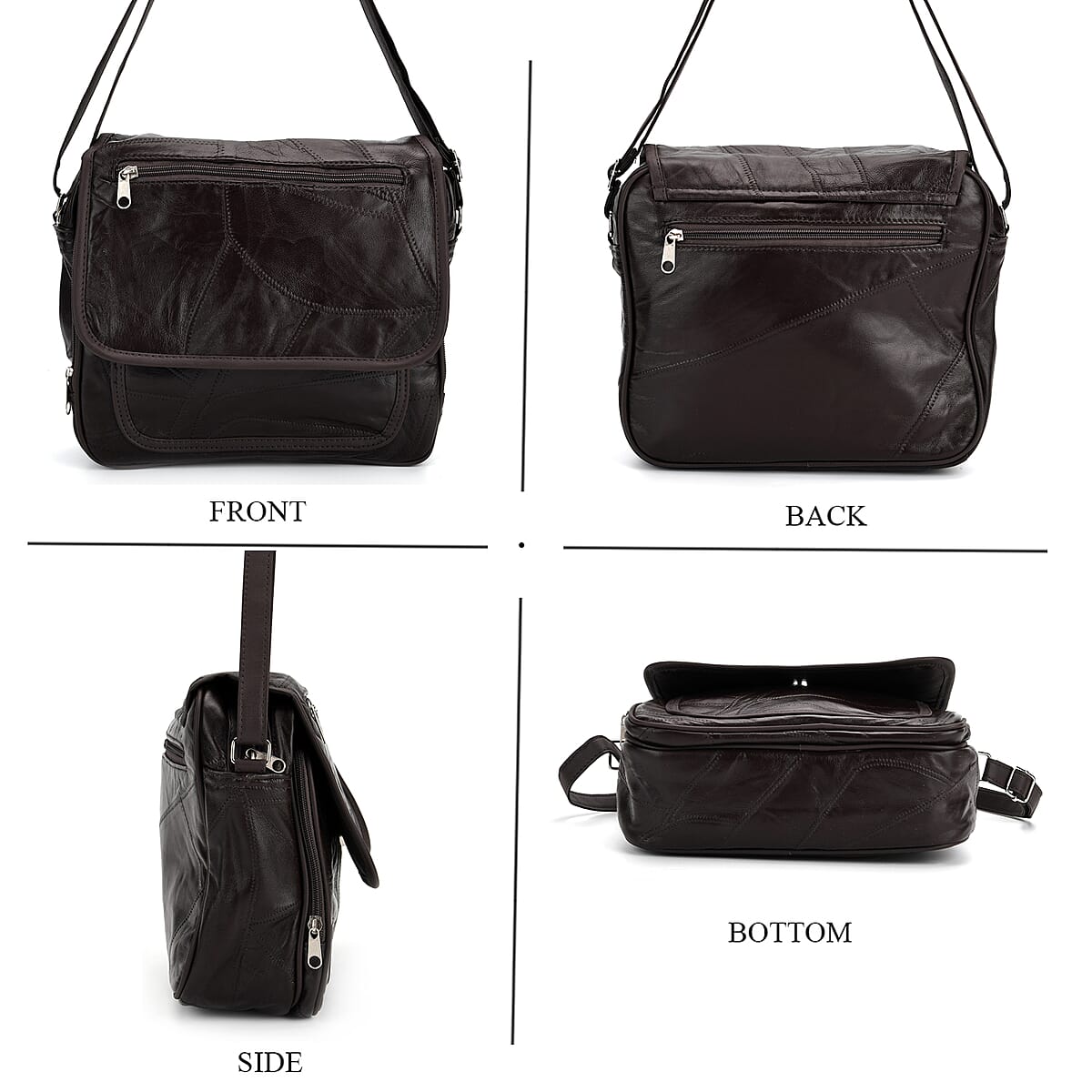 Black Patchwork Sheep Leather Crossbody Bag (9.8"x9.8"x3.5") with Adjustable Shoulder Strap image number 4