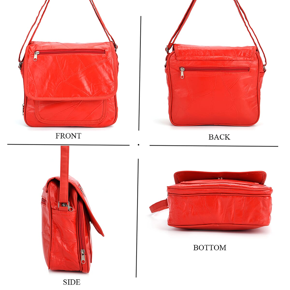 Red Patchwork Sheep Leather Crossbody Bag with Adjustable Shoulder Strap image number 4