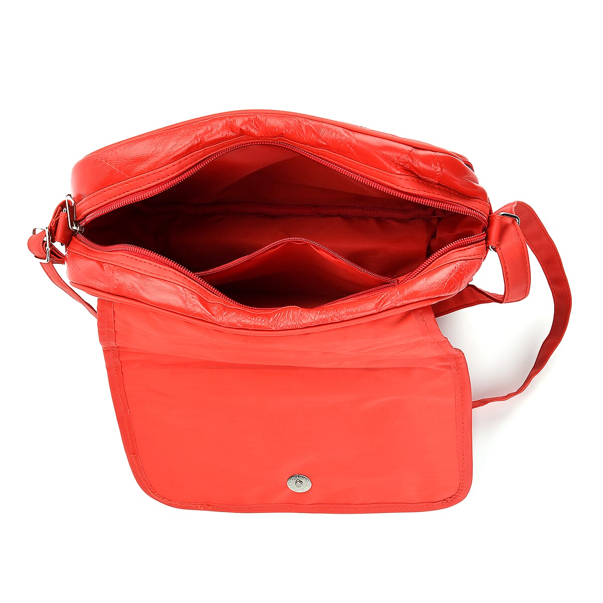 Red Patchwork Sheep Leather Crossbody Bag with Adjustable Shoulder Strap image number 5