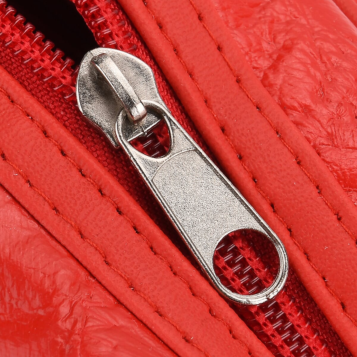 Red Patchwork Sheep Leather Crossbody Bag with Adjustable Shoulder Strap image number 6