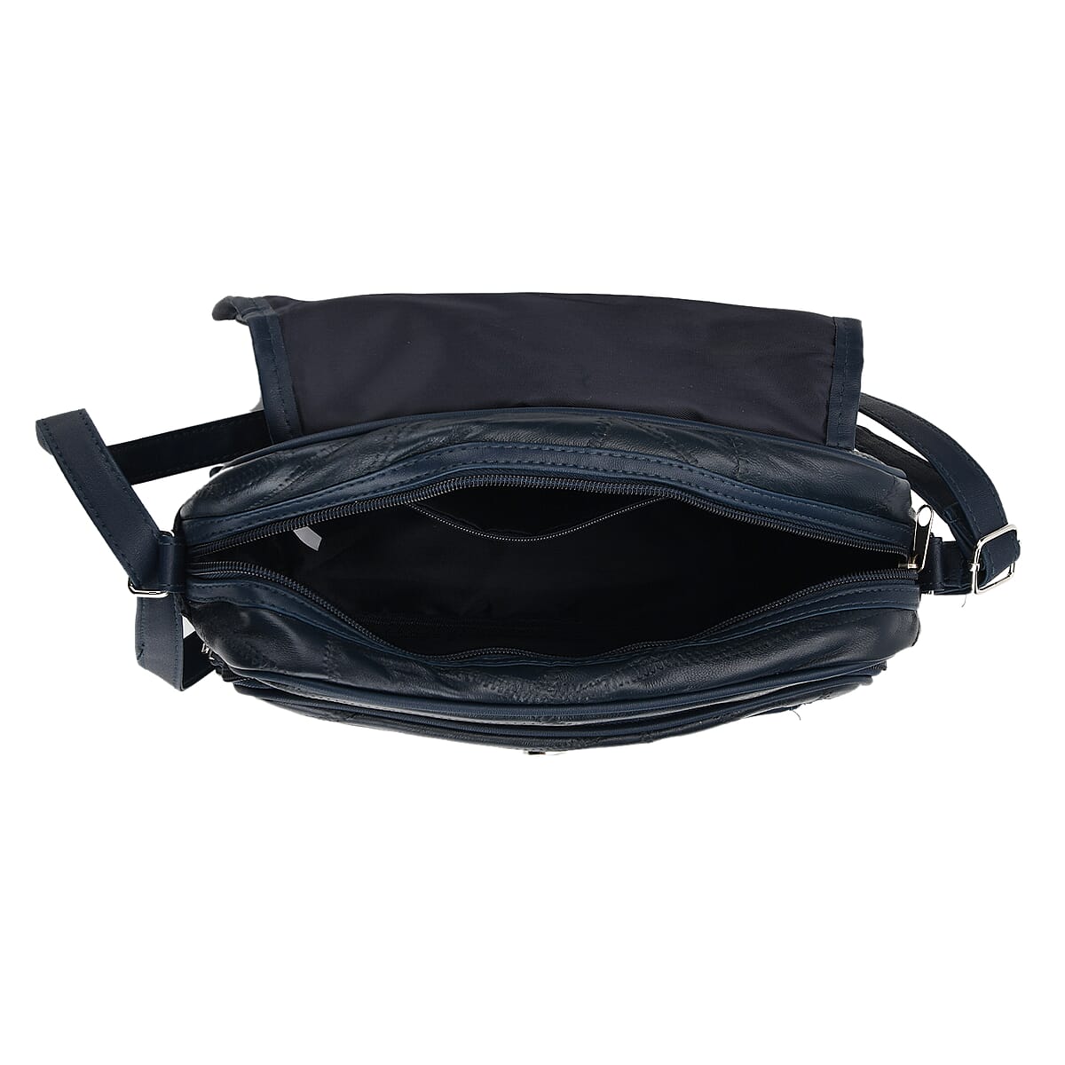 Navy Patchwork Sheep Leather Crossbody Bag with Adjustable Shoulder Strap image number 5