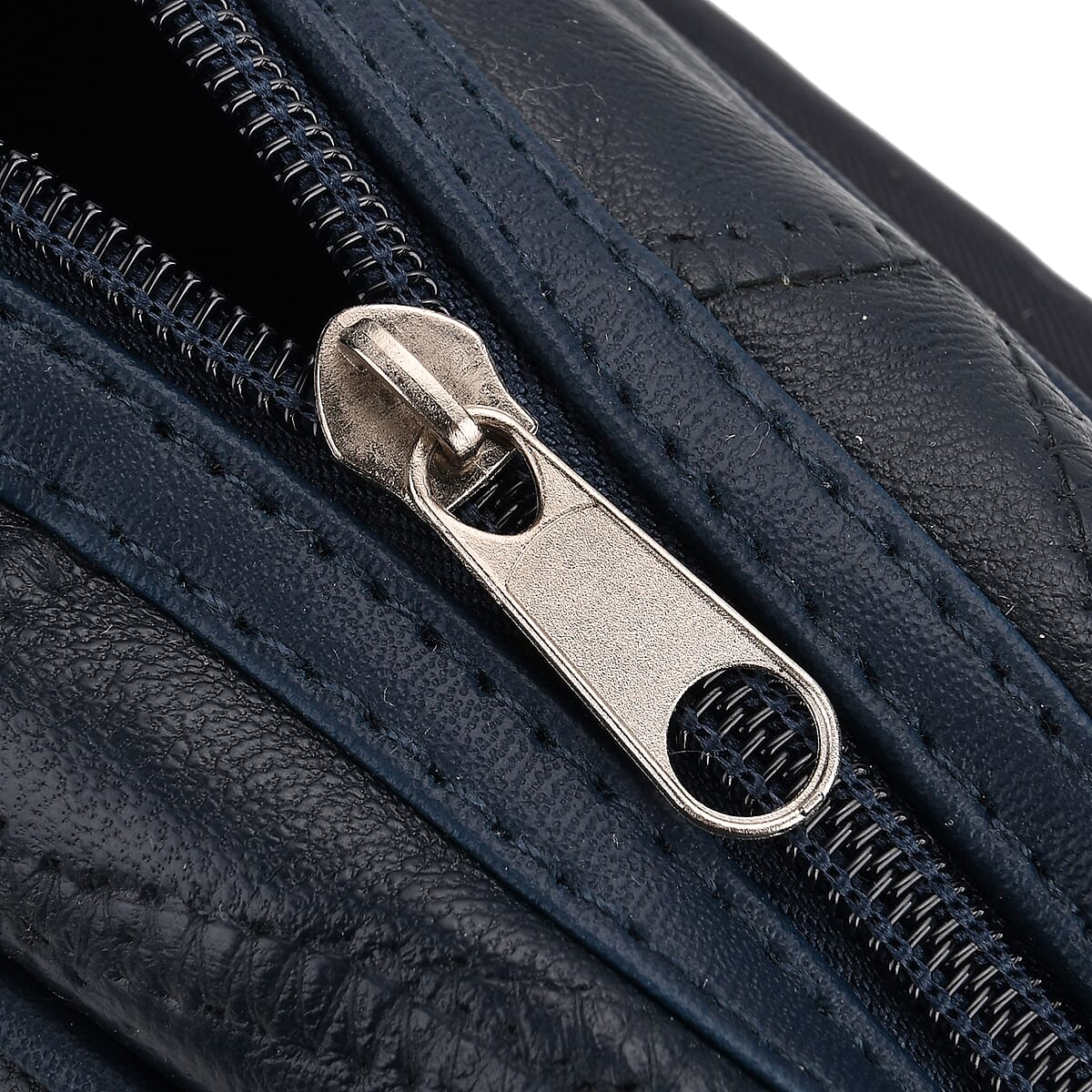 Navy Patchwork Sheep Leather Crossbody Bag with Adjustable Shoulder Strap image number 6