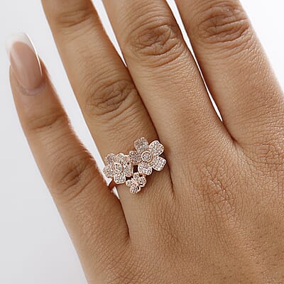 D'Joy Natural Pink Diamond I3 0.33 ctw Flowers and Butterfly Ring in 18K Vermeil Rose Gold Over Sterling Silver (Size 10.0)