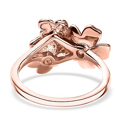 D'Joy Natural Pink Diamond I3 0.33 ctw Flowers and Butterfly Ring in 18K Vermeil Rose Gold Over Sterling Silver (Size 10.0)