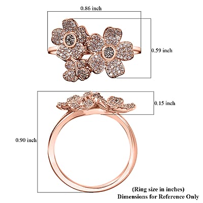 D'Joy Natural Pink Diamond I3 0.33 ctw Flowers and Butterfly Ring in 18K Vermeil Rose Gold Over Sterling Silver (Size 10.0)