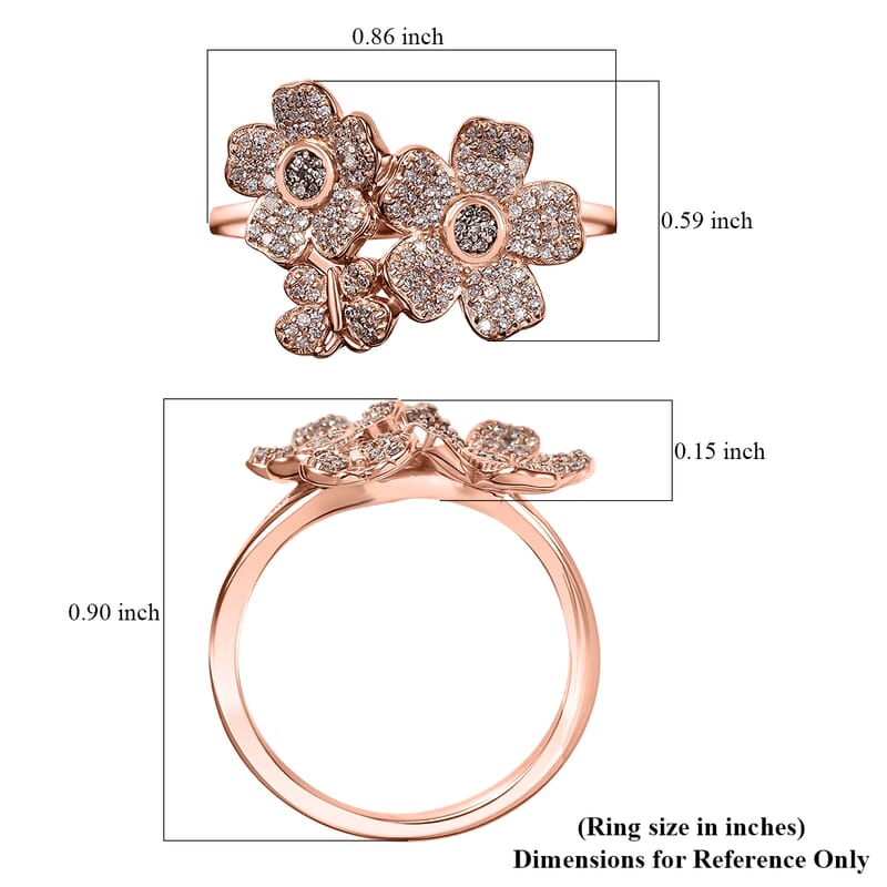 D'Joy Natural Pink Diamond I3 0.33 ctw Flowers and Butterfly Ring in 18K Vermeil Rose Gold Over Sterling Silver (Size 10.0)