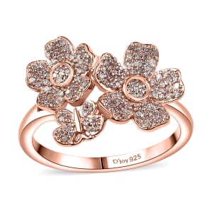D'Joy Natural Pink Diamond I3 0.33 ctw Flowers and Butterfly Ring in 18K Vermeil Rose Gold Over Sterling Silver (Size 6.0)
