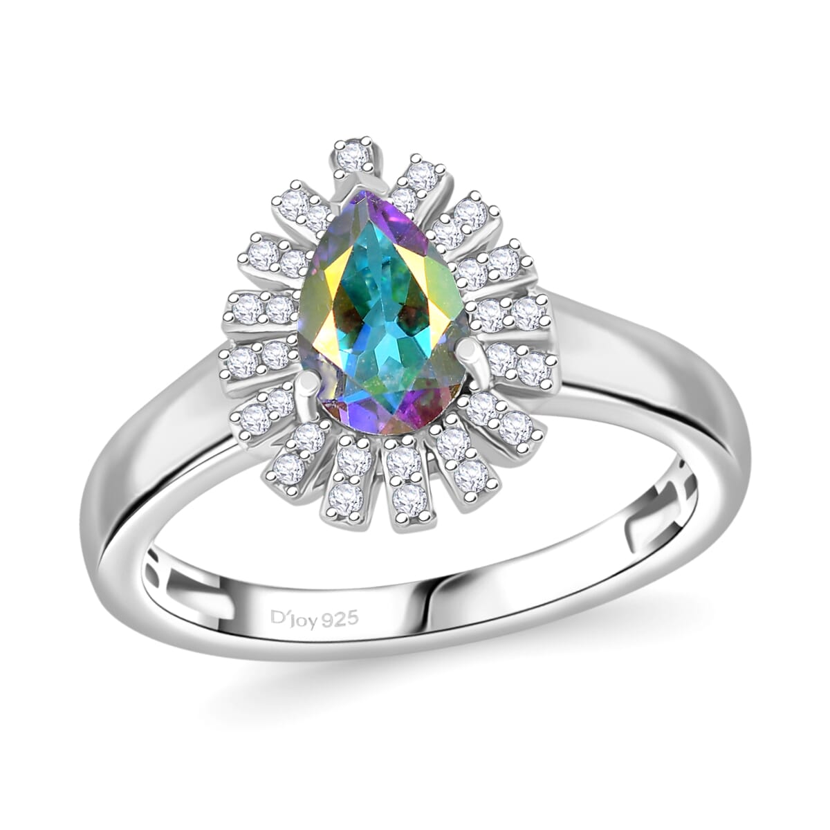D'Joy Mercury Mystic Topaz and White Zircon 1.30 ctw Snowflake Ring in Rhodium Over Sterling Silver (Size 8.0) image number 0