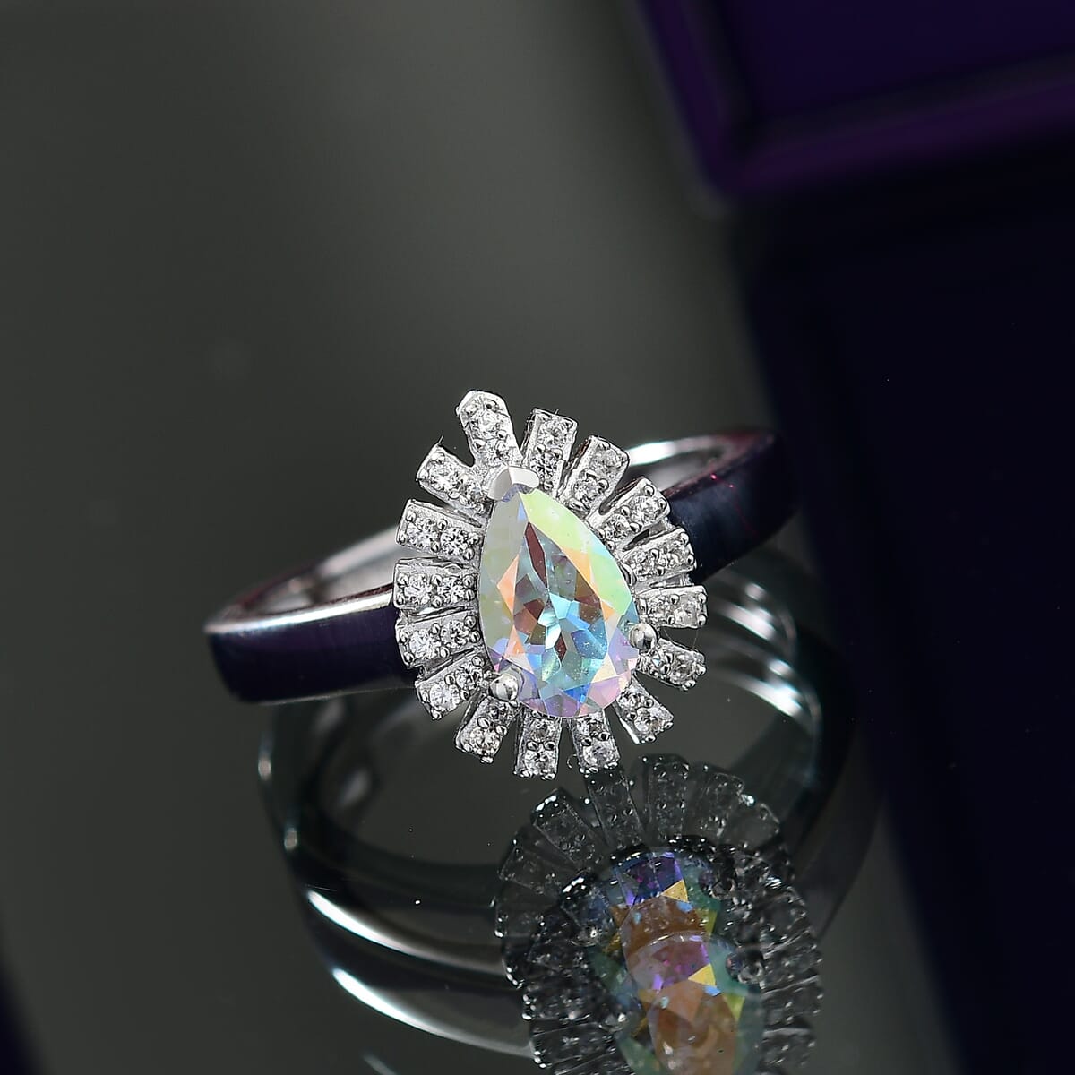 D'Joy Mercury Mystic Topaz and White Zircon 1.30 ctw Snowflake Ring in Rhodium Over Sterling Silver (Size 8.0) image number 1