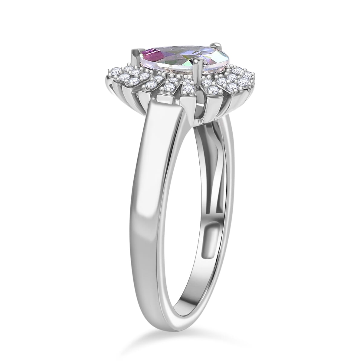 D'Joy Mercury Mystic Topaz and White Zircon 1.30 ctw Snowflake Ring in Rhodium Over Sterling Silver (Size 8.0) image number 3