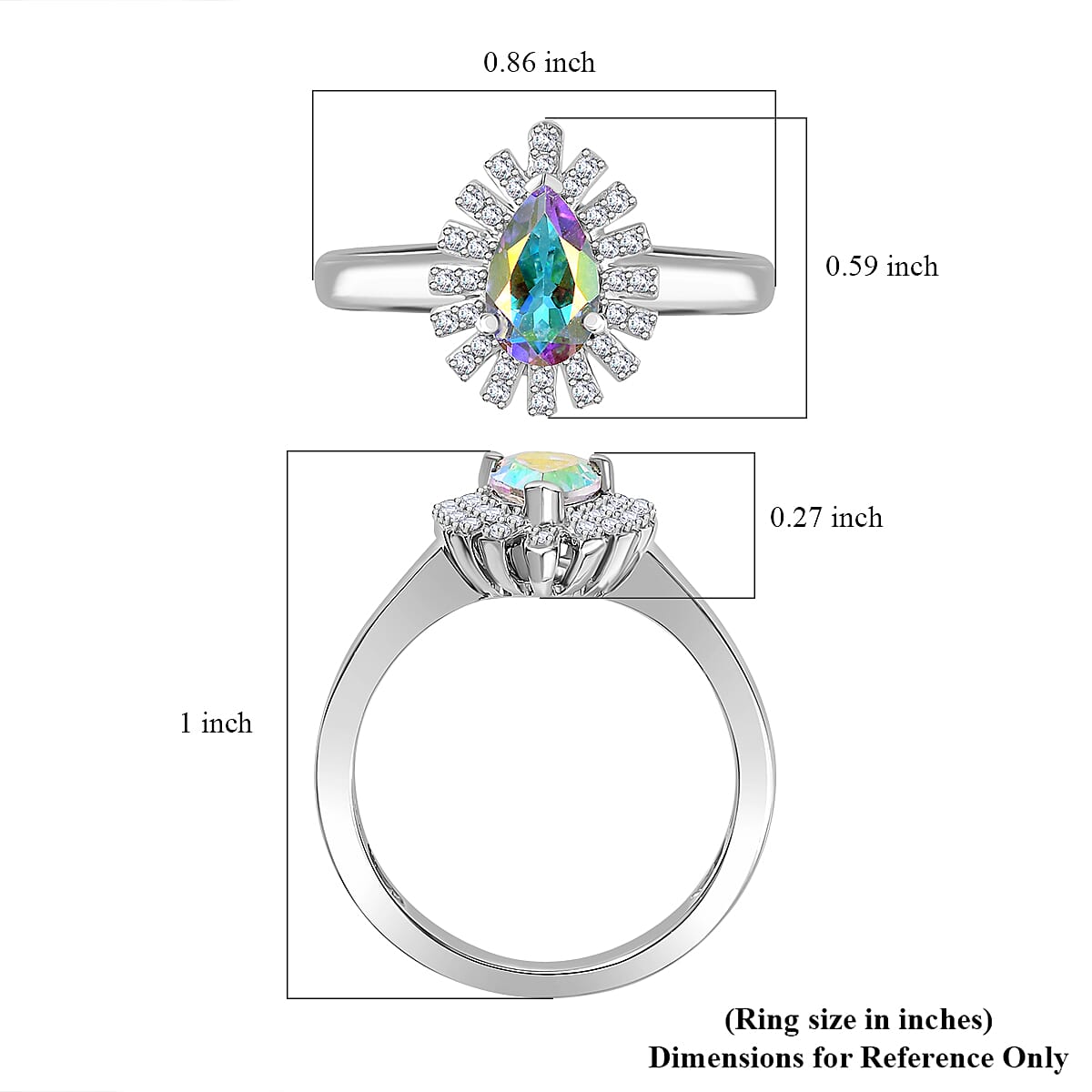 D'Joy Mercury Mystic Topaz and White Zircon 1.30 ctw Snowflake Ring in Rhodium Over Sterling Silver (Size 8.0)