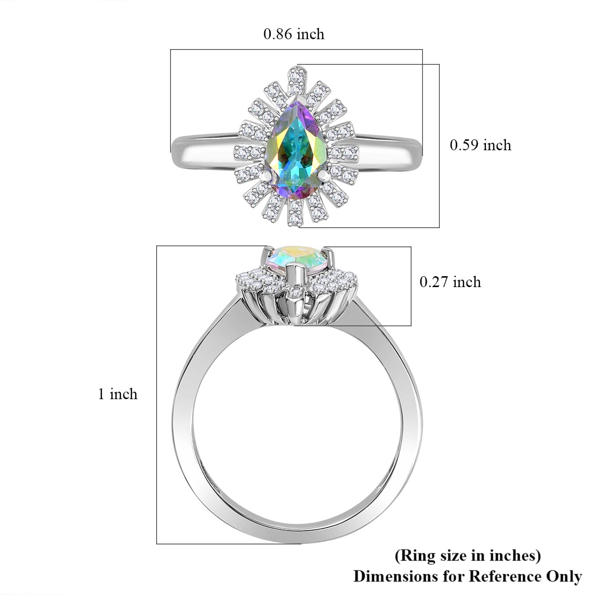 D'Joy Mercury Mystic Topaz and White Zircon 1.30 ctw Snowflake Ring in Rhodium Over Sterling Silver (Size 8.0) image number 5
