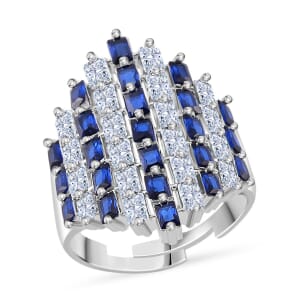 Simulated White and Blue Diamond 3.30 ctw Adjustable Ring in Silvertone
