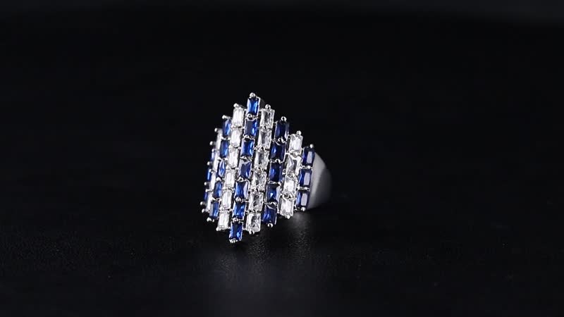 Simulated White and Blue Diamond 3.30 ctw Adjustable Ring in Silvertone