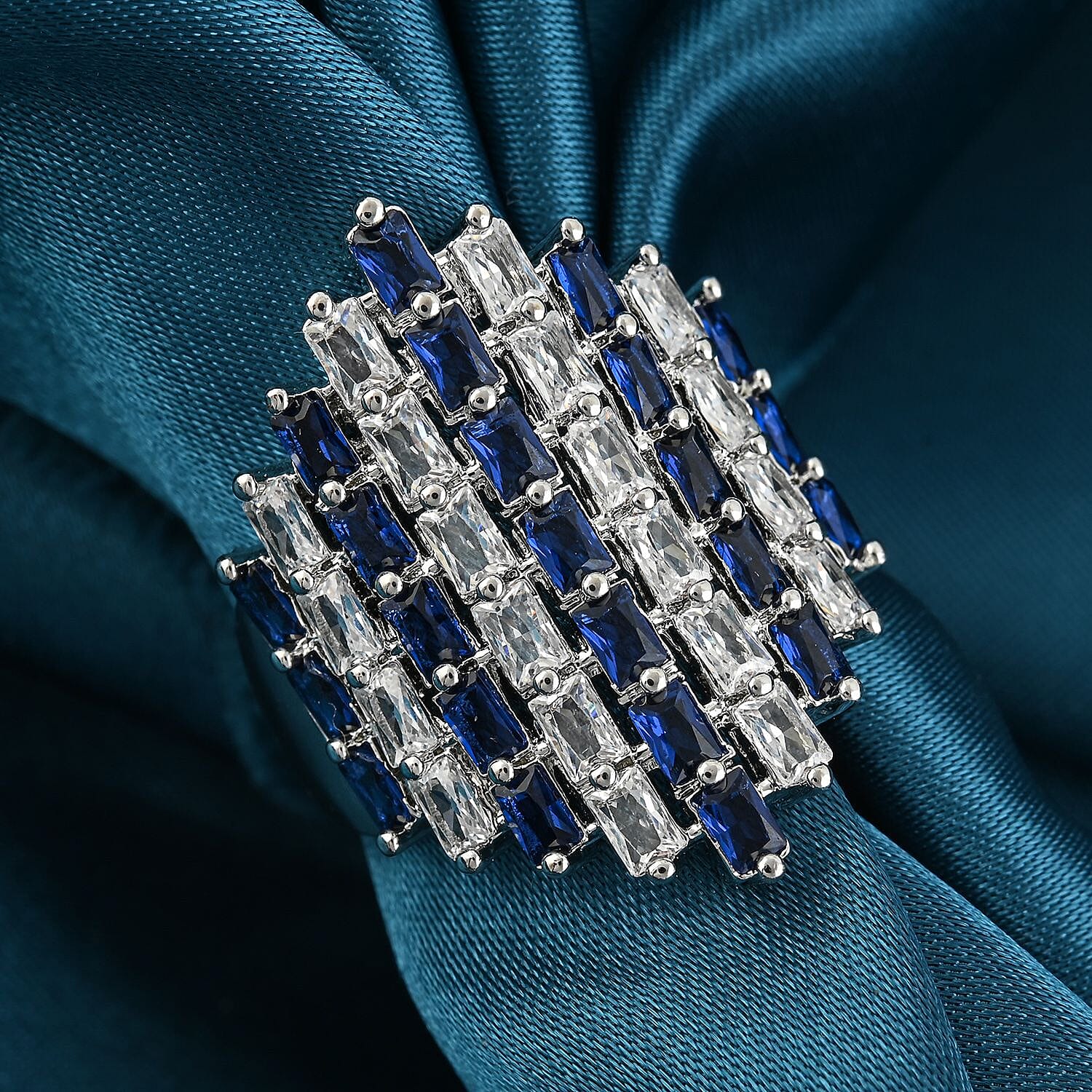 Simulated White and Blue Diamond 3.30 ctw Adjustable Ring in Silvertone