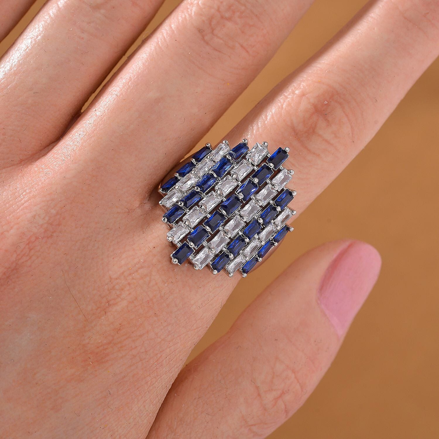 Simulated White and Blue Diamond 3.30 ctw Adjustable Ring in Silvertone