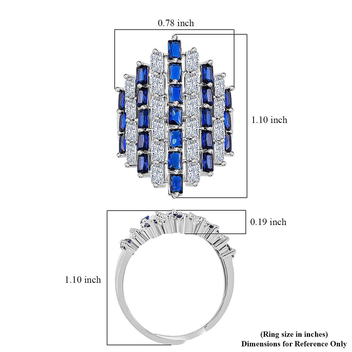 Simulated White and Blue Diamond 3.30 ctw Adjustable Ring in Silvertone