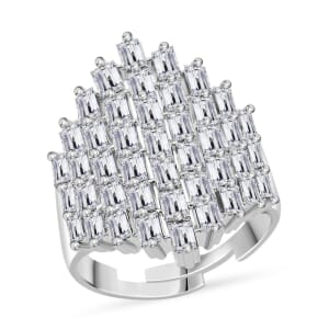 Simulated White Diamond 3.30 ctw Adjustable Ring in Silvertone