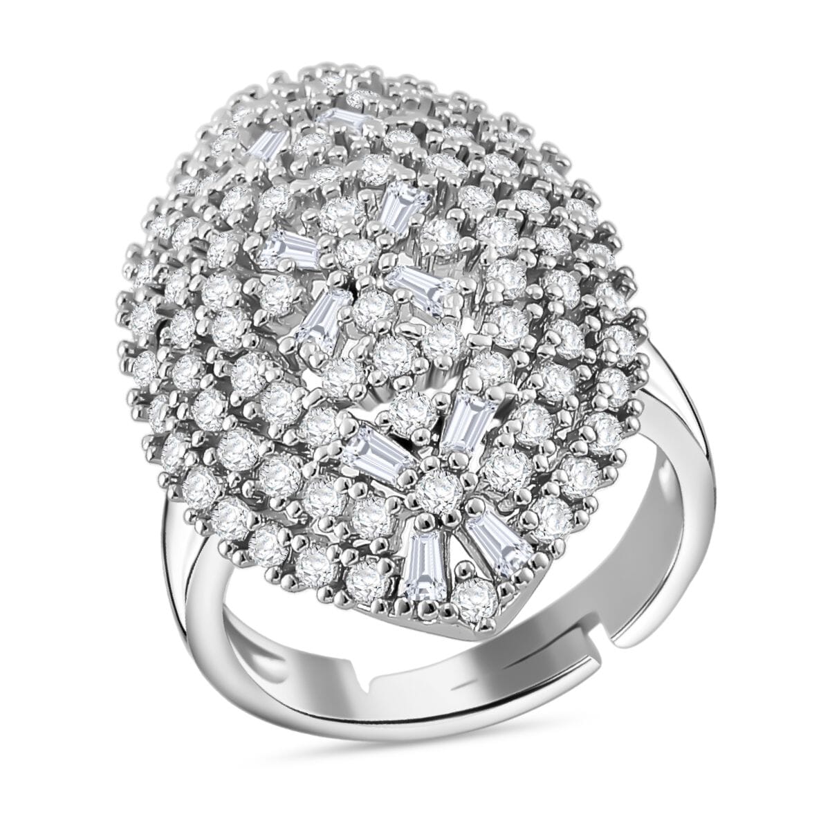 Simulated Diamond Adjustable Ring in Silvertone (Size 6.5-9) image number 0
