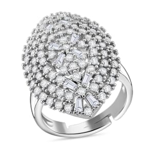 Simulated Diamond Adjustable Ring in Silvertone (Size 6.5-9)