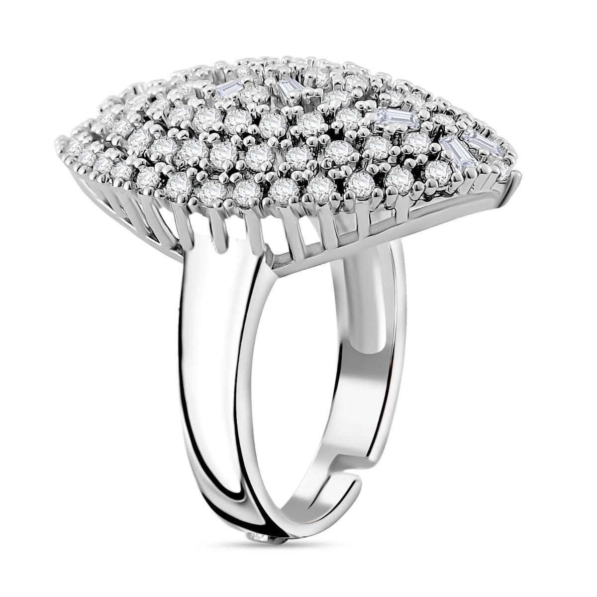 Simulated Diamond Adjustable Ring in Silvertone (Size 6.5-9) image number 2