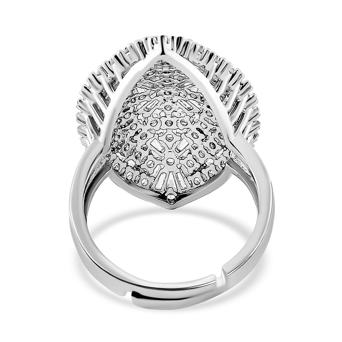 Simulated Diamond Adjustable Ring in Silvertone (Size 6.5-9)