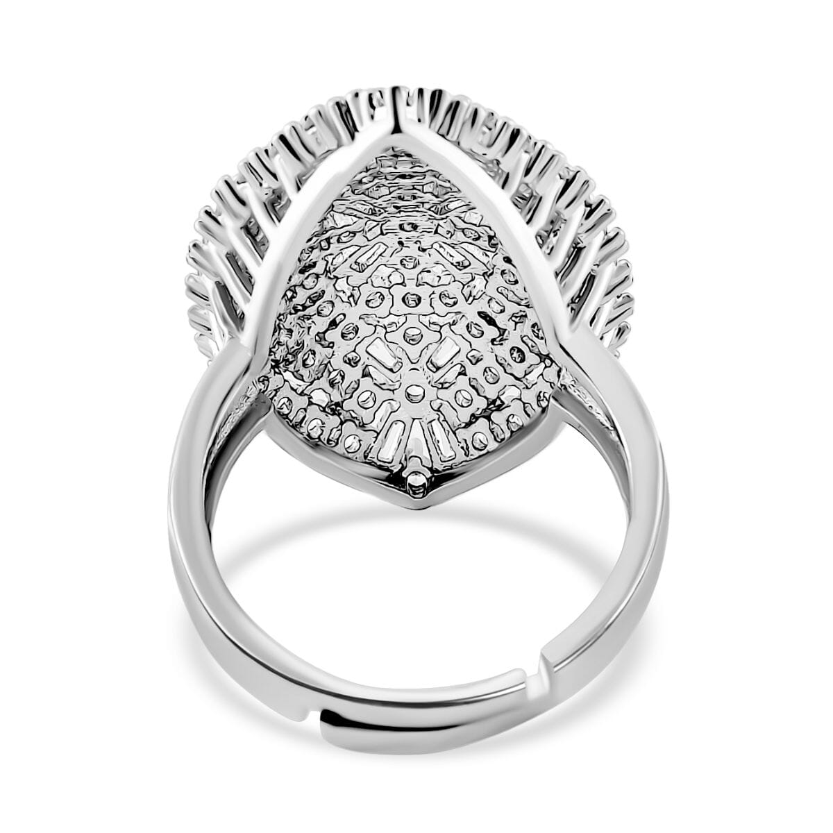 Simulated Diamond Adjustable Ring in Silvertone (Size 6.5-9) image number 3