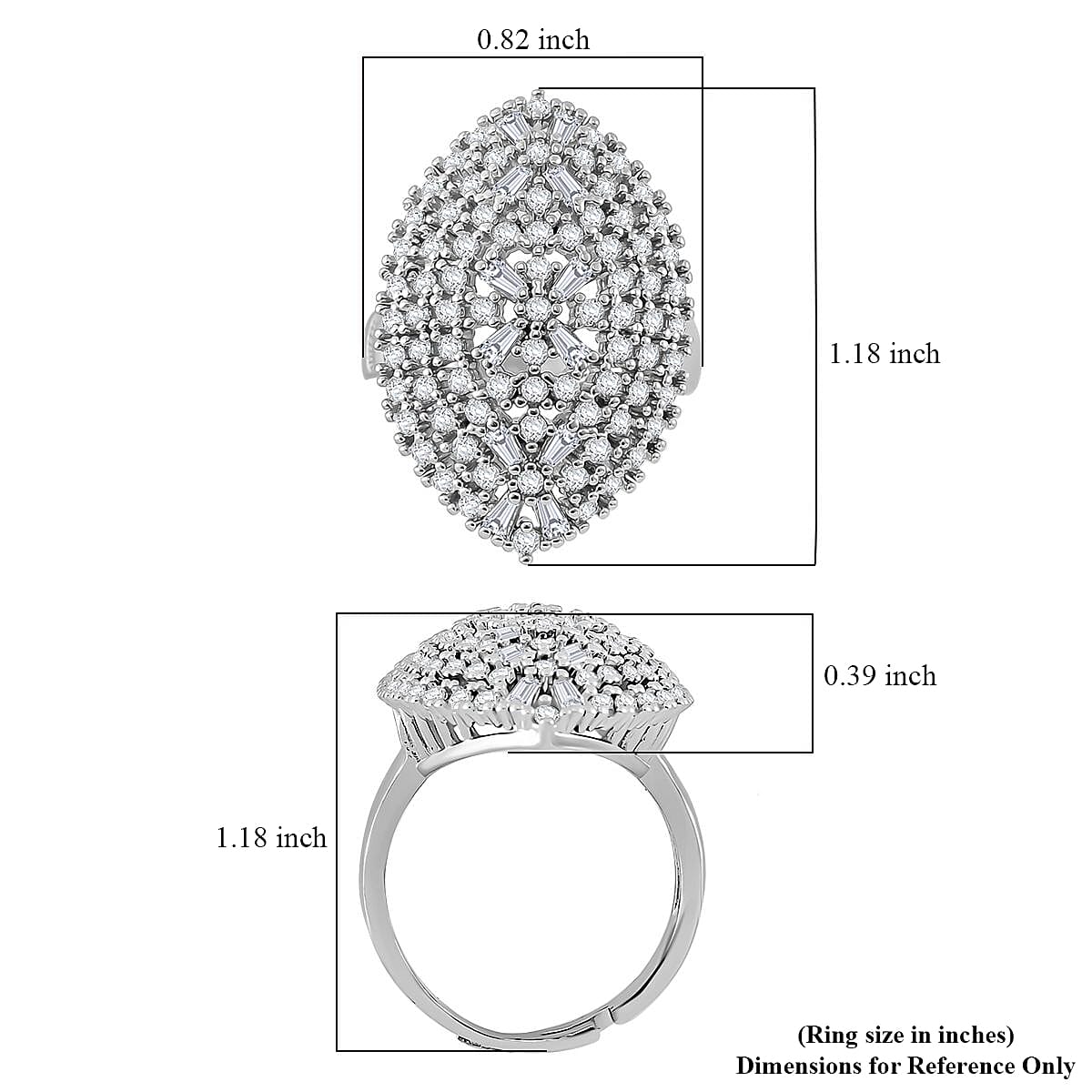 Simulated Diamond Adjustable Ring in Silvertone (Size 6.5-9)