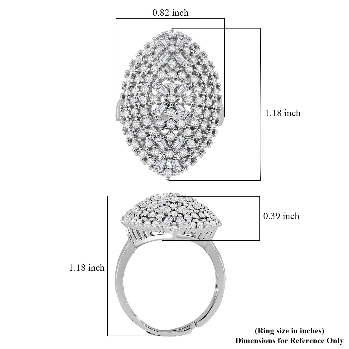 Simulated Diamond Adjustable Ring in Silvertone (Size 6.5-9) image number 4