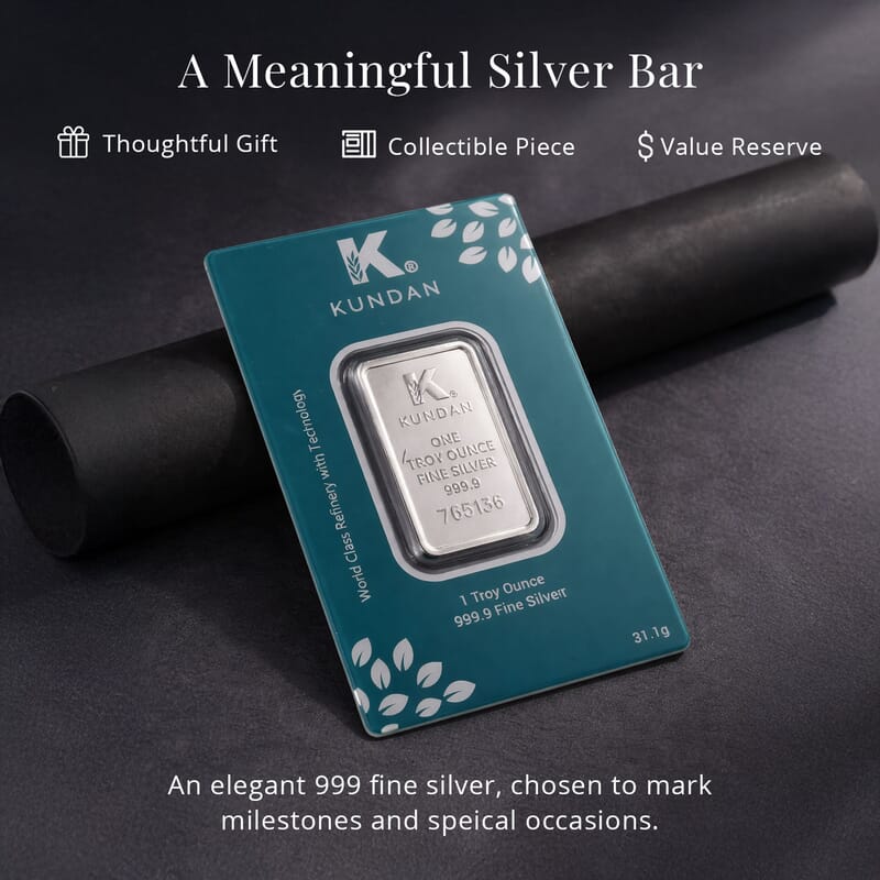 Kundan 999.9 Fine Silver One Troy Ounce Bullion Tree of Life Bar 31.10 Grams