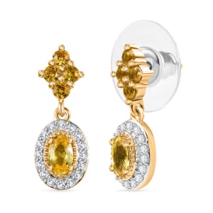 D'Joy Premium Madagascar Yellow Sapphire and White Zircon 1.75 ctw Dangle Earrings in 18K Vermeil YG Over Sterling Silver
