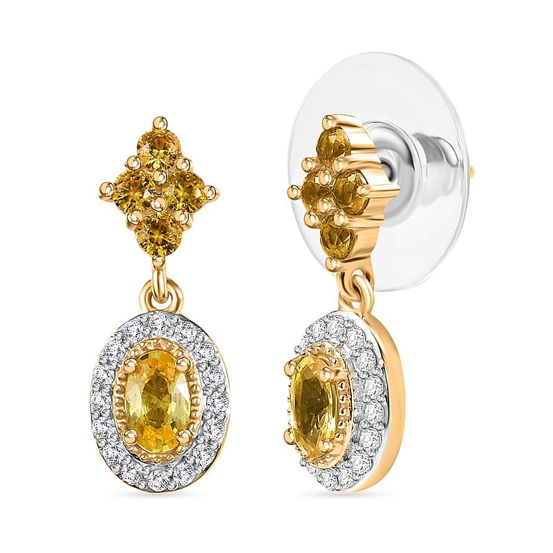 D'Joy Premium Madagascar Yellow Sapphire and White Zircon 1.75 ctw Dangle Earrings in 18K Vermeil YG Over Sterling Silver