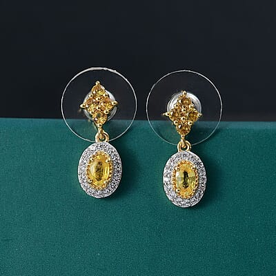 D'Joy Premium Madagascar Yellow Sapphire and White Zircon 1.75 ctw Dangle Earrings in 18K Vermeil YG Over Sterling Silver