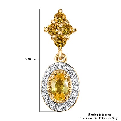 D'Joy Premium Madagascar Yellow Sapphire and White Zircon 1.75 ctw Dangle Earrings in 18K Vermeil YG Over Sterling Silver