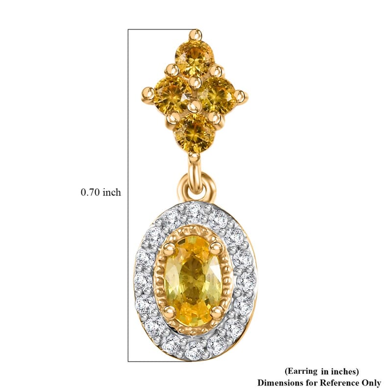 D'Joy Premium Madagascar Yellow Sapphire and White Zircon 1.75 ctw Dangle Earrings in 18K Vermeil YG Over Sterling Silver