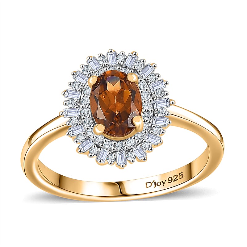 D'Joy Premium Golden Turkizite and White Diamond 1.15 ctw Sunburst Ring in 18K Vermeil Yellow Gold Over Sterling Silver (Size 10.0)