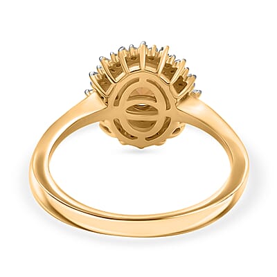 D'Joy Premium Golden Turkizite and White Diamond 1.15 ctw Sunburst Ring in 18K Vermeil Yellow Gold Over Sterling Silver (Size 10.0)