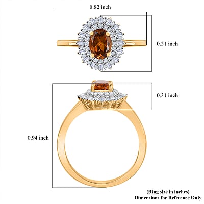 D'Joy Premium Golden Turkizite and White Diamond 1.15 ctw Sunburst Ring in 18K Vermeil Yellow Gold Over Sterling Silver (Size 10.0)