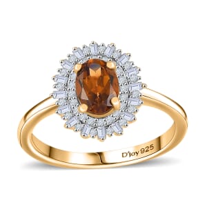 D'Joy Premium Golden Turkizite and White Diamond 1.15 ctw Sunburst Ring in 18K Vermeil Yellow Gold Over Sterling Silver (Size 8.0)