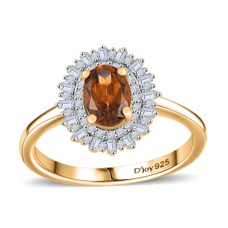 D'Joy Premium Golden Turkizite and White Diamond 1.15 ctw Sunburst Ring in 18K Vermeil Yellow Gold Over Sterling Silver (Size 8.0)