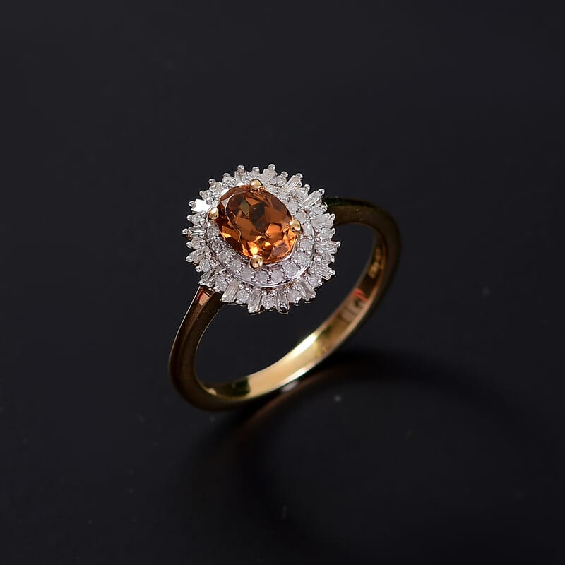 D'Joy Premium Golden Turkizite and White Diamond 1.15 ctw Sunburst Ring in 18K Vermeil Yellow Gold Over Sterling Silver (Size 8.0)